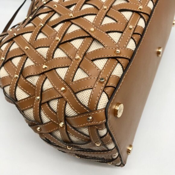 Michael Kors Tan Leather & Canvas Large Brooklyn Tote Bag - Picture 6 of 10